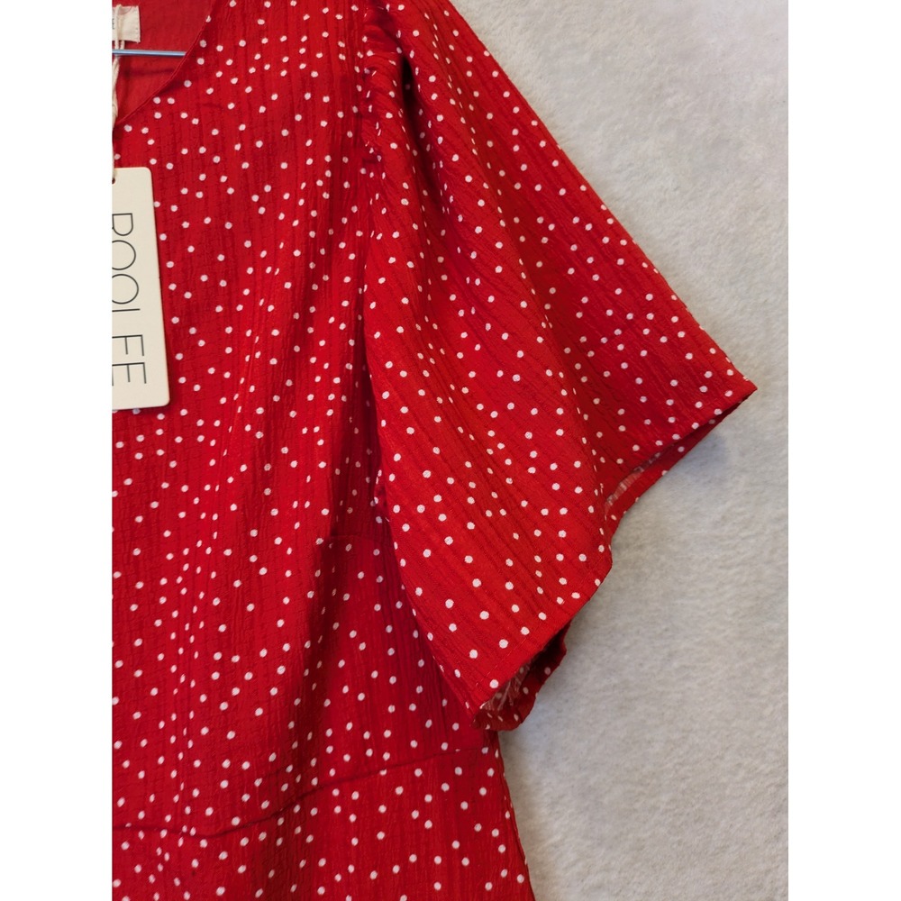 NEW Roolee Midi Dress Women's Medium Red Polka Dot Flutter Sleeve - Picture 7 of 12